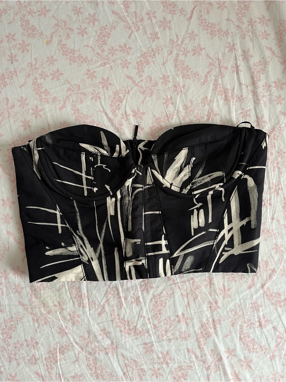 Black and Cream Strapless Bustier Dress